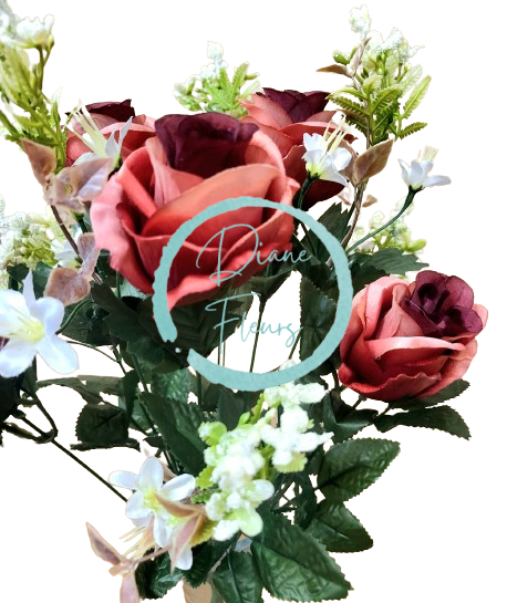 Ruža kytica x12 47cm vínová umelá