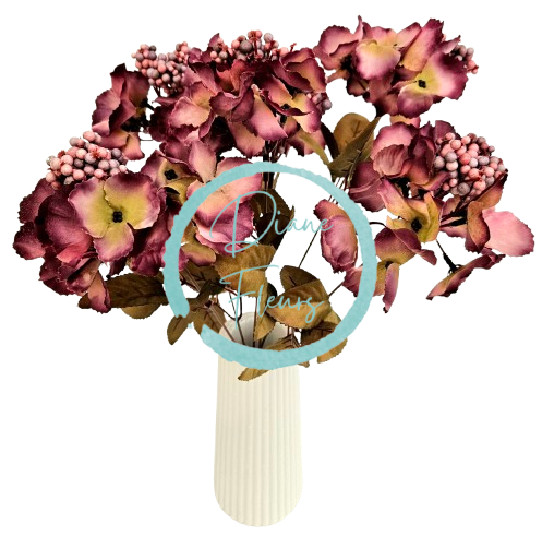 Hortenzia kytica x5 s bobuľami vínová 38cm umelá