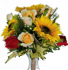 Artificial Exclusive Garden Hand Tied Bouquet Roses, Sunflowers, Accessories 48cm