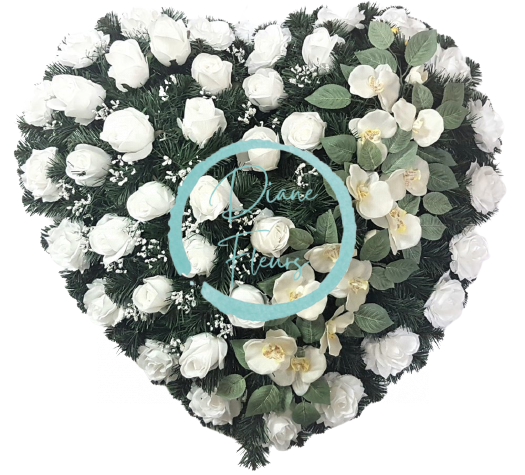 Coroana „Inimă” din trandafiri 80cm x 80cm alb & bej flori artificiale