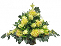 Wunderschönes Trauergesteck exclusive aus Kunstrosen, Chrysanthemen und Accessoires 80cm x 60cm
