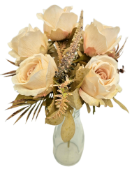 Umělá kytice růže a doplňky 46cm broskvová
