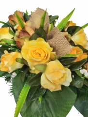 Sympathy arrangement made of artificial Roses and Accessories 55cm x 28cm x 16cm
