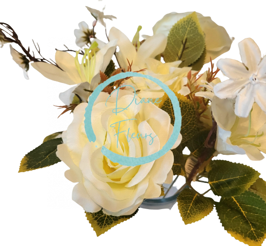 Růže, Kopretiny a Lilie kytice x7 krémová 44cm umělá
