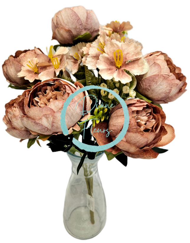 Esclusivo Mazzo di peonie 50 cm artificiali marrone