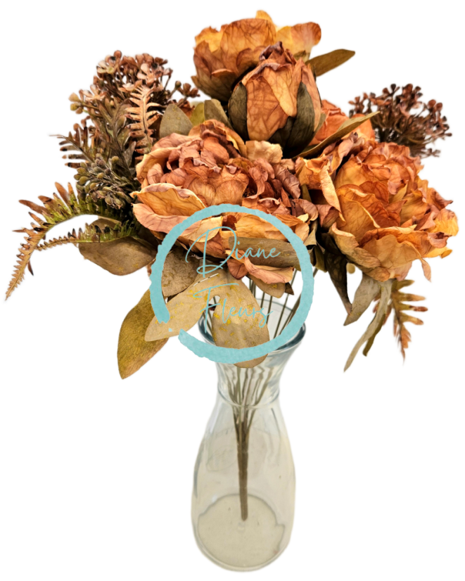 Изкуствен букет от божури, хортензии и аксесоари 48 см кехлибар