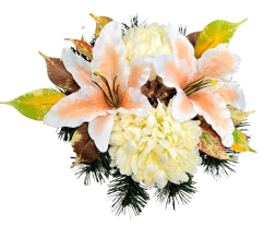 Aranžmán betonka umelé chryzantémy, ľalie & doplnky Ø 28m x 16cm