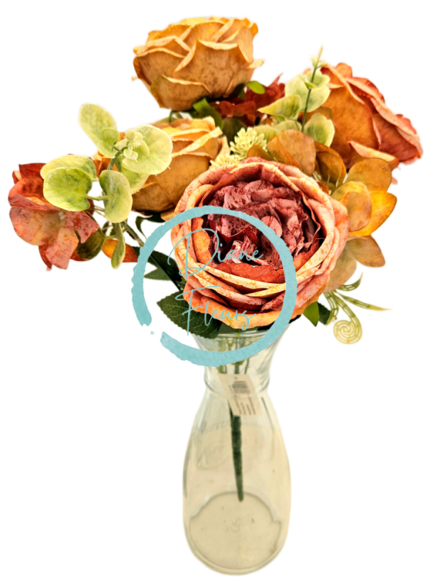 Изкуствен букет от божури, хортензии и аксесоари 42 см оранжево