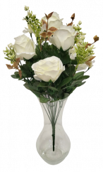 Růže kytice x12 47cm krémová umělá