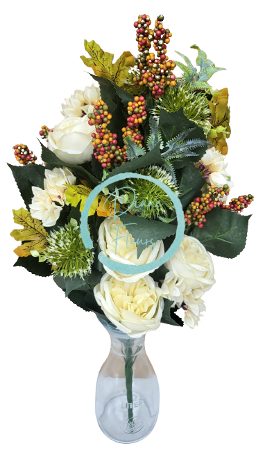 Луксозен изкуствен букет от божури, хортензия, магарешки бодил и аксесоари х18 65 см