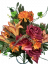 Luxusní umělá kytice chryzantémy, růže, lilie s přízdobami 54cm vínová, oranžová