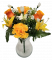 Buchet de trandafiri, garoafe, crini si orhidee x13 33cm portocaliu, galben flori artificiale