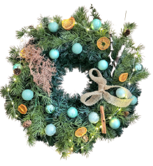 Luxurious artificial wreath Exclusive decorated with Christmas balls, lights, dried fruits and accessories 65cm