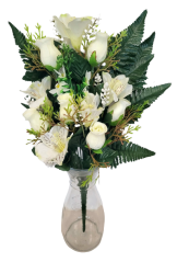 Růže a Alstromerie kytice krémová x12 52cm umělá