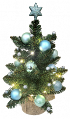 Künstlicher Weihnachtsbaum geschmückt mit Weihnachtskugeln und Lichtern 42cm