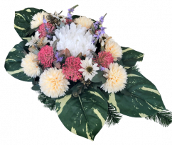 Trauergesteck aus künstliche Chrysanthemen, Gänseblümchen, Distal und Zubehör 65cm x 30cm x 20cm