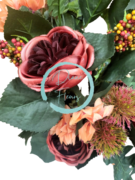 Луксозен изкуствен букет от божури, хортензия, магарешки бодил и аксесоари х18 65 см