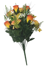 Růže & Alstromerie & Karafiát x18 kytice oranžová, žlutá 50cm umělá