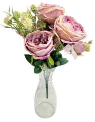 Künstlicher Strauß aus Pfingstrosen, Hortensien und Accessoires 42cm Rosa