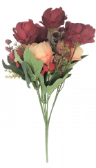 Bazsarózsa csokor "7", 30 cm bordó és rózsaszín művirág
