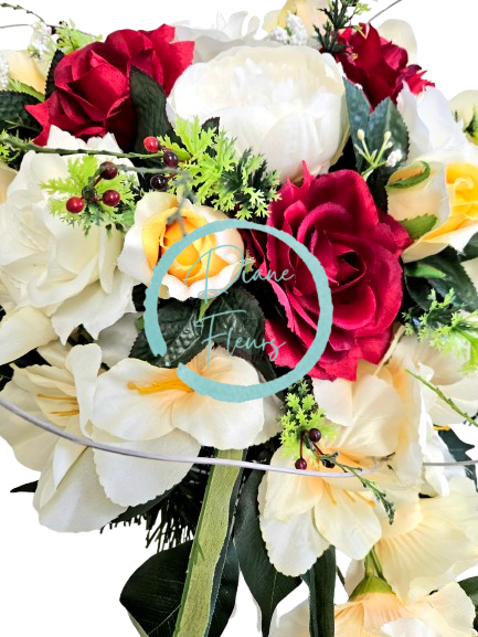 Luxury arrangement made of artificial peony, roses, gladiolus and accessories 48cm x 60cm x 20cm