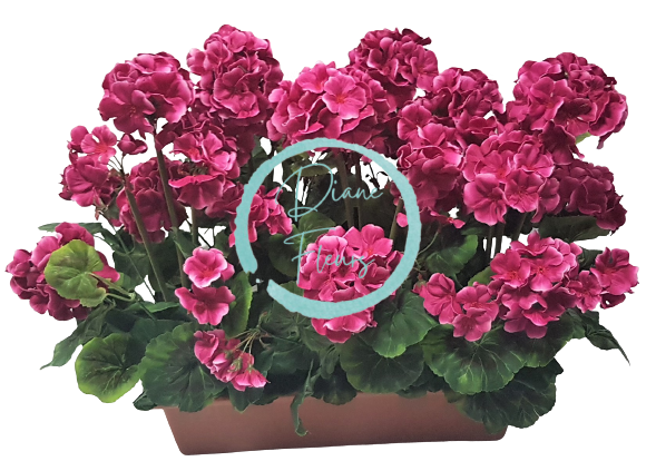 Umělý Muškát Pelargonie v truhlíku 40cm x 35cm x výška 45cm tm. růžová