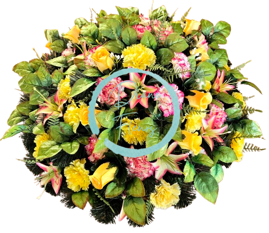 Artificial wreath decorated with Carnations, Roses, Lilies and accessories 60cm