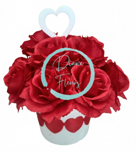 Sztuczne róże i serce w doniczce 25cm x 28cm