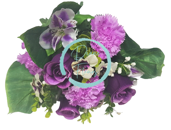 Karafiát, Růže a Alstromerie kytice x13 35cm fialová umělá
