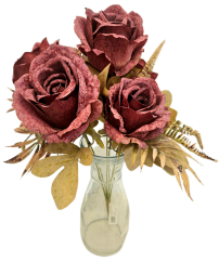 Изкуствен букет от рози и аксесоари 46 см бордо
