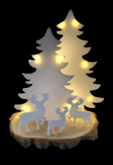 Christmas composition with Christmas Tree, Deers and Lights 18cm x 23cm