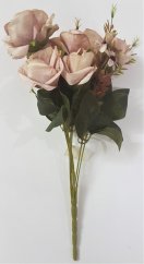 Růže kytice sv. hnědá "9" 48cm umělá