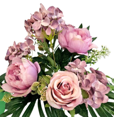Künstliche Pfingstrosen, Rosen & Hortensie strauß 46cm Lila