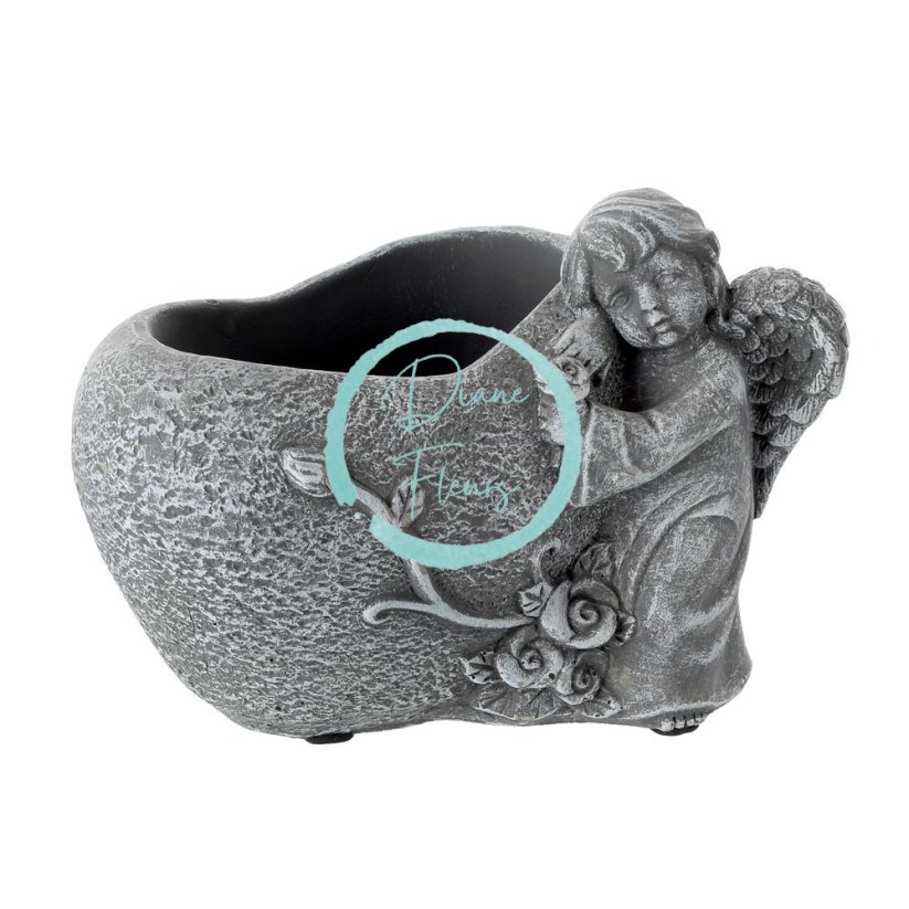 Dekoračný kameninový črepník srdce s anjelom 15,5cm x 13cm x 12,5cm
