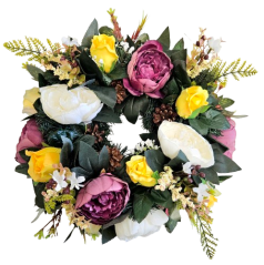 Wreath decorated with Roses, Peonies and Accessories 40cm