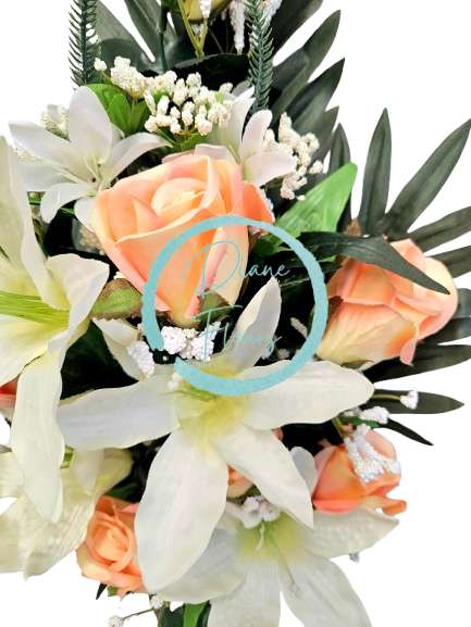 Ruža & Lalia kytica x18 broskyňová, krémová 62cm umelá