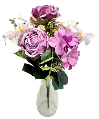 Umělá kytice Pivoňky, Lilie, Hortenzie a doplňky 46cm fialová