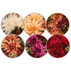 Umelá kytica dahlie a doplnky 50cm broskyňová, vínová