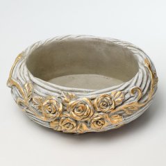 Decorative stoneware flowerpot bowl 22cm x 18,5cm x 8cm