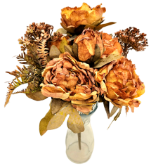 Mesterséges csokor bazsarózsa, hortenzia és kiegészítők 48cm sárga