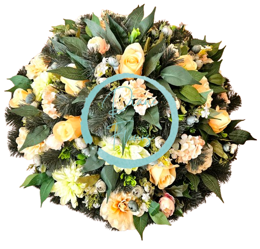 Luxurious artificial wreath Exclusive decorated with Camellias, Roses, Hydrangeas and accessories 70cm