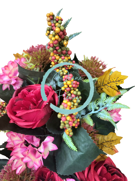 Луксозен изкуствен букет от божури, хортензия, магарешки бодил и аксесоари х18 65 см