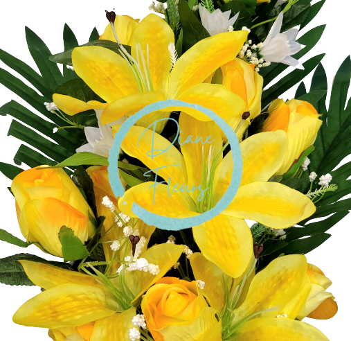 Artificial Roses and Lilies Bouquet x18 62cm Yellow