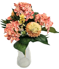 Artificial Hydrangea, Thistle & Accessories Bouquet 40cm pink-brown