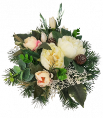 Sympathy arrangement made of artificial Peonies and Accessories Ø 28cm x 15cm