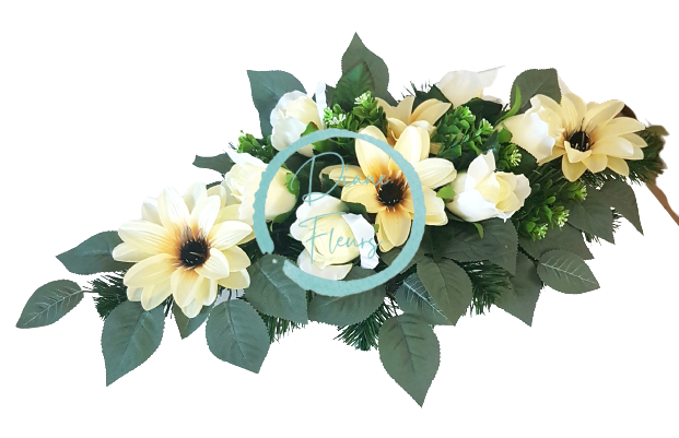 Smútočný aranžmán betonka umelé ruže, clematis & doplnky 55cm x 28cm x 17cm