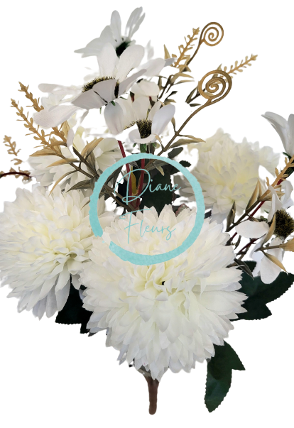 Chryzantéma a Kopretina kytice x10 krémová 46cm umělá