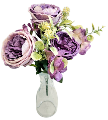 Изкуствен букет от божури, хортензии и аксесоари 42 см лилаво