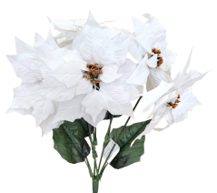 Poinsettia Vánoční hvězda kytice x5 50cm bílá umělá