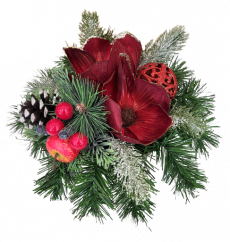 Sympathy arrangement made of artificial Magnolia, Apple, Berries, Christmas balls and Accessories 28cm x 18cm